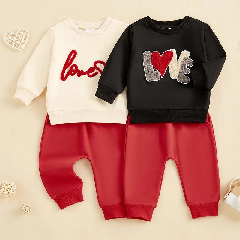 Boys Embroidered Love Sweatshirt Pant Set
