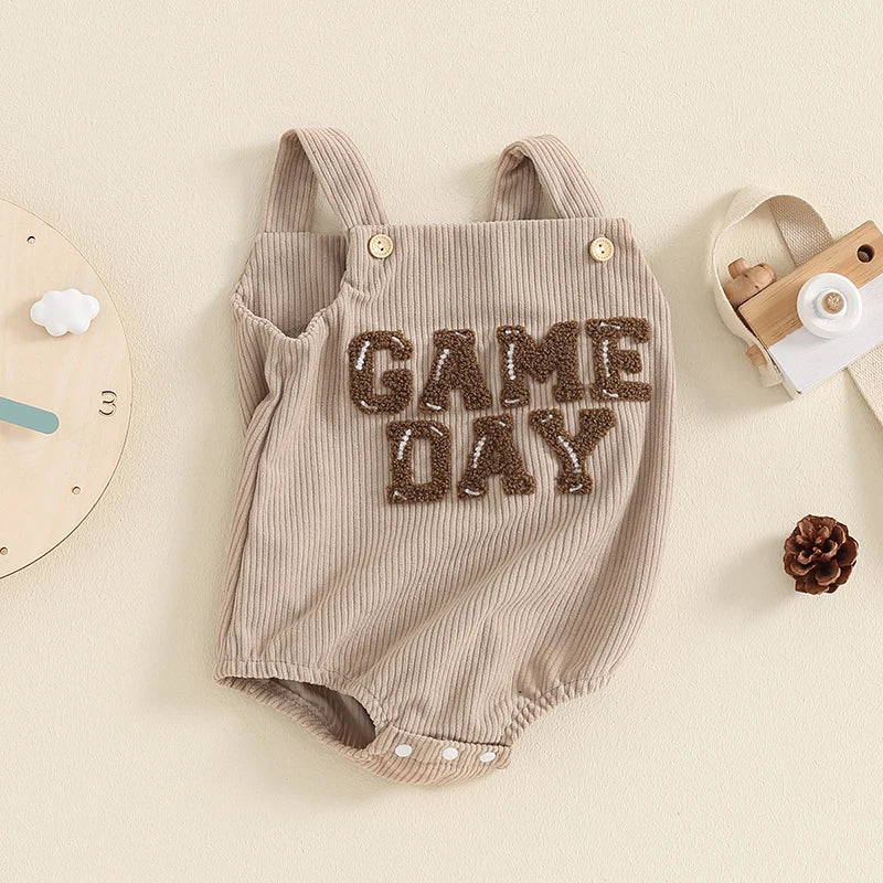 Boys Embroidered Game Day Corduroy Overalls Bubble