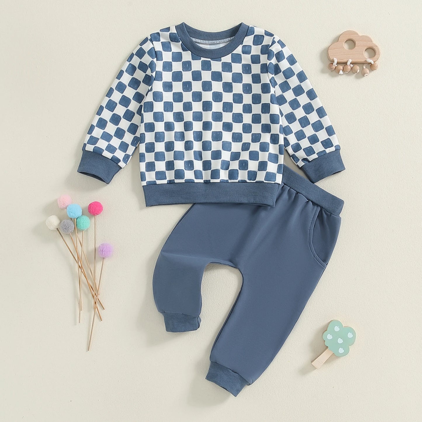 Checkered Sweatshirt Pant Set, Unisex