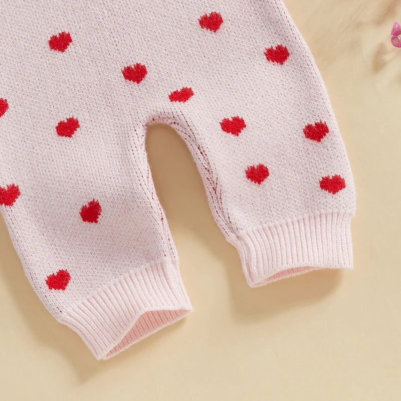 Girls Ruffle Sleeve Heart Knit Romper