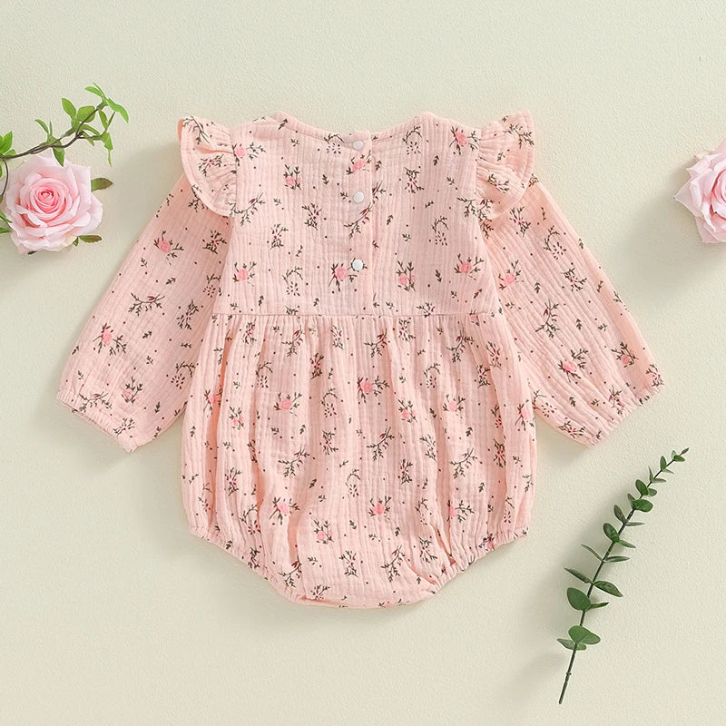 Girls Floral Print Flying Sleeve Romper