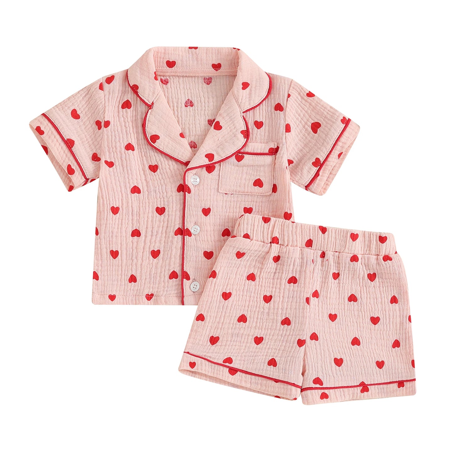 Girls Heart Print Pajama Set