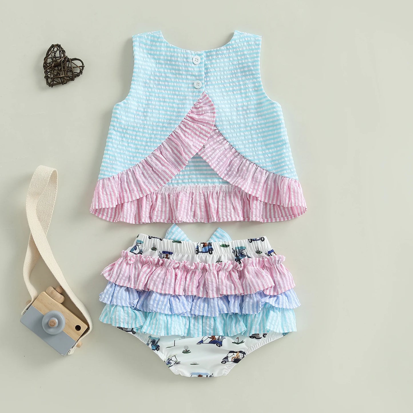 Girls Seersucker Golf Top and Ruffle Bloomers Set