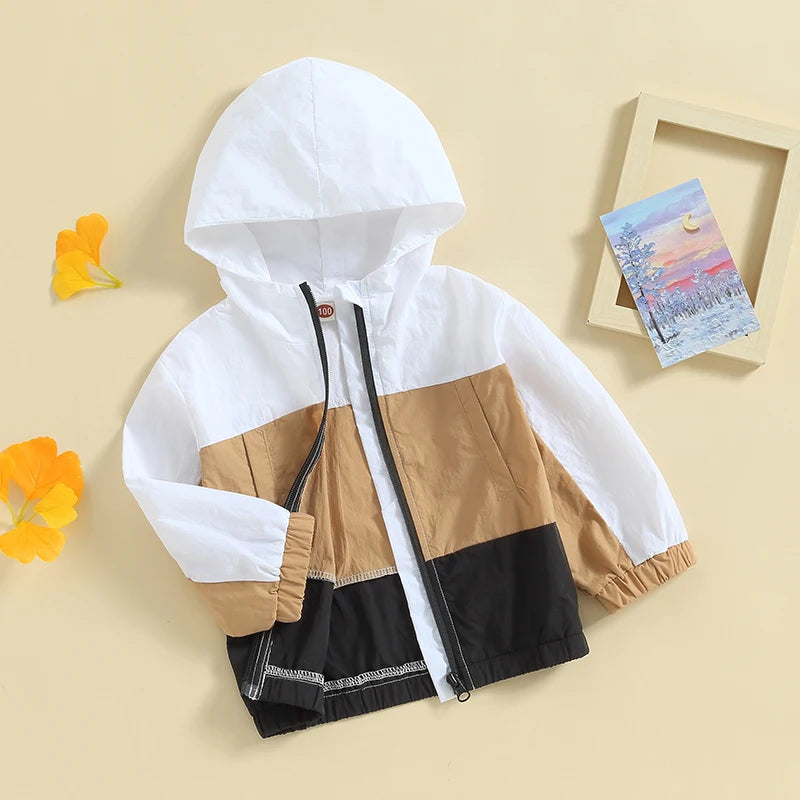 Boys Hooded Contrast Color Zip Jacket