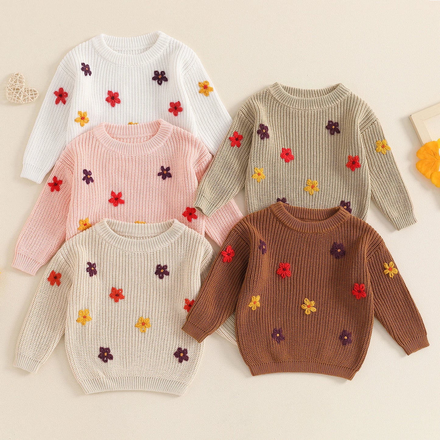 Girls Flower Knit Sweater