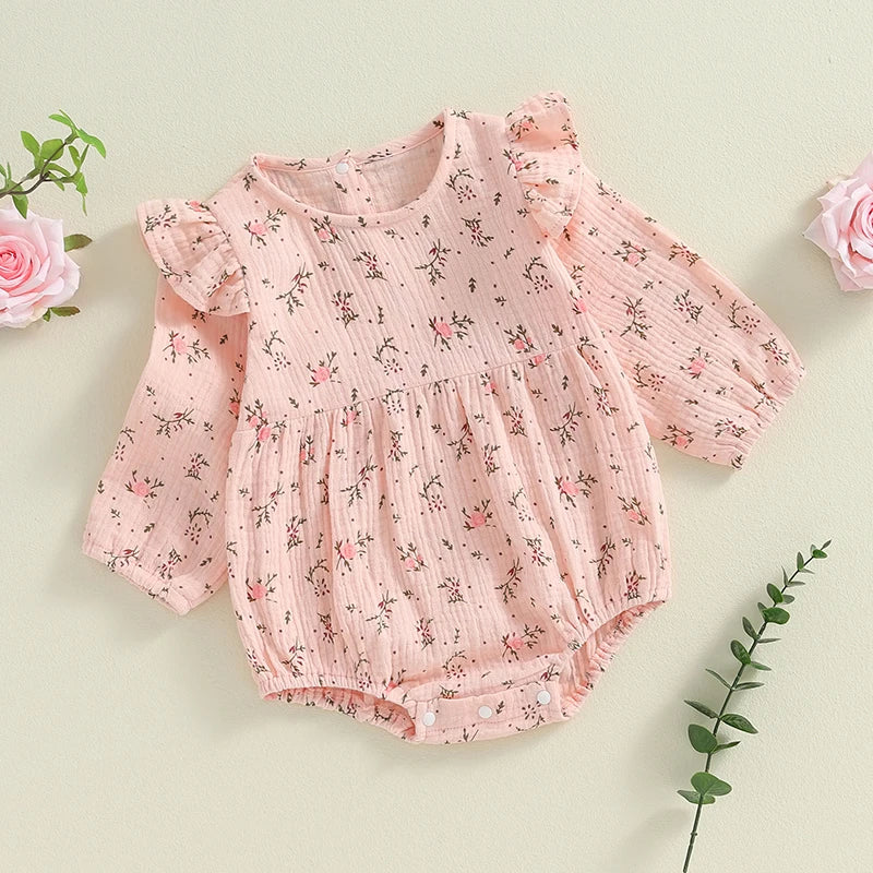 Girls Floral Print Flying Sleeve Romper