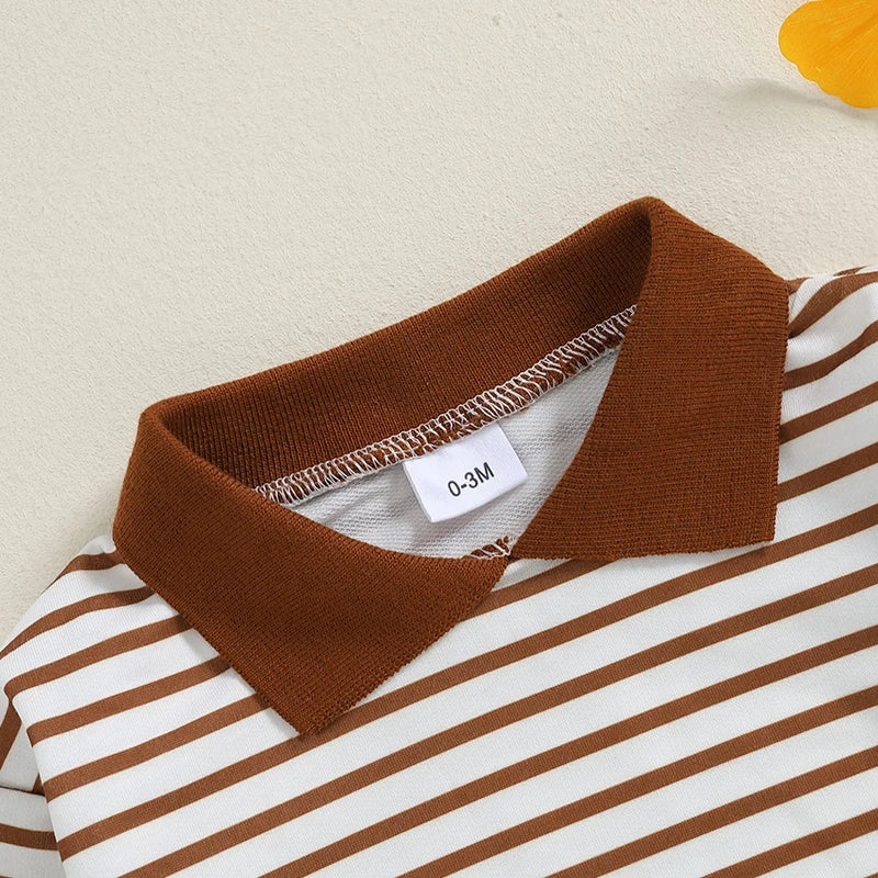 Long Sleeve Striped Collared Romper, Unisex