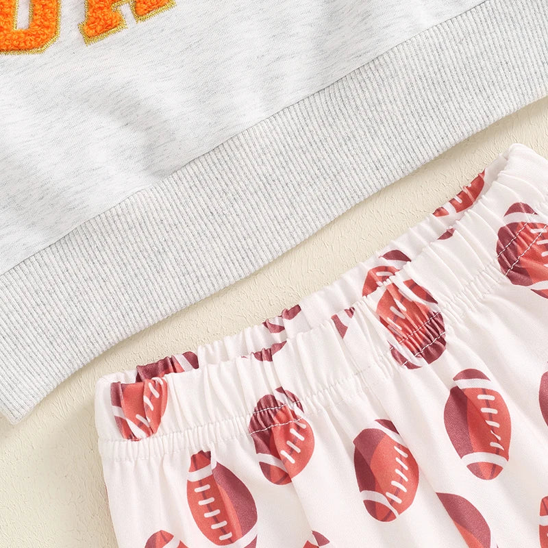 Girls Embroidered Football Top Flared Pants Set