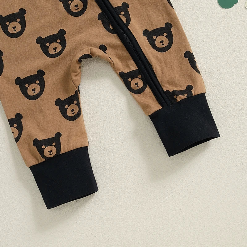 Boys Bear Print Zip Pajamas