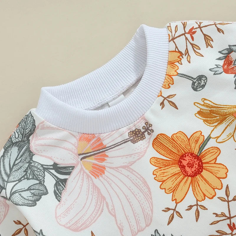 Girls Autumn Floral Print Sweatshirt Pant Set