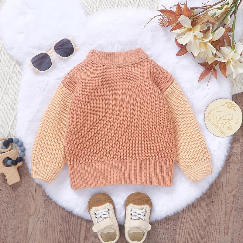 Girls Contrast Color Knit Sweater