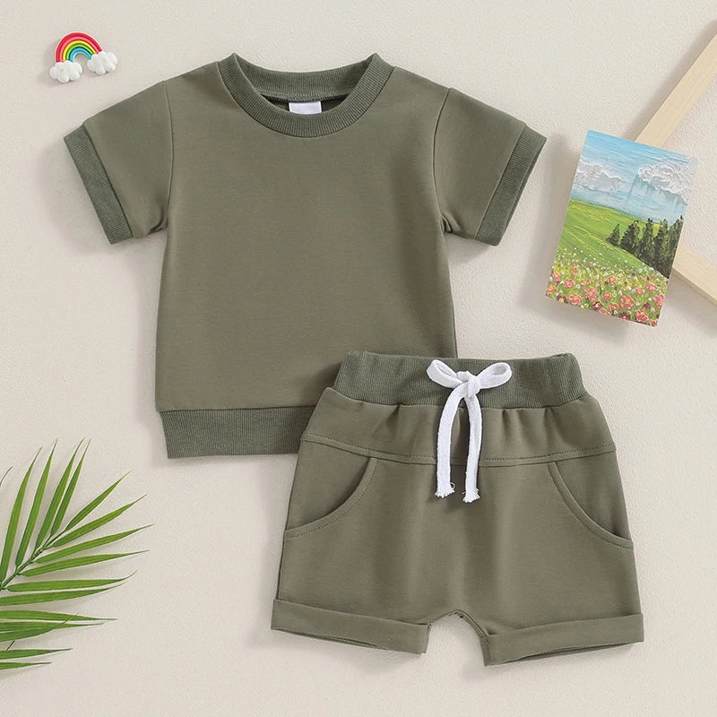 Solid Color T-Shirt & Shorts Set, Unisex