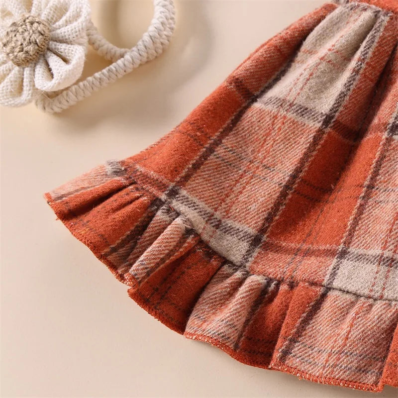 Girls Fall Plaid Ruffle Dress
