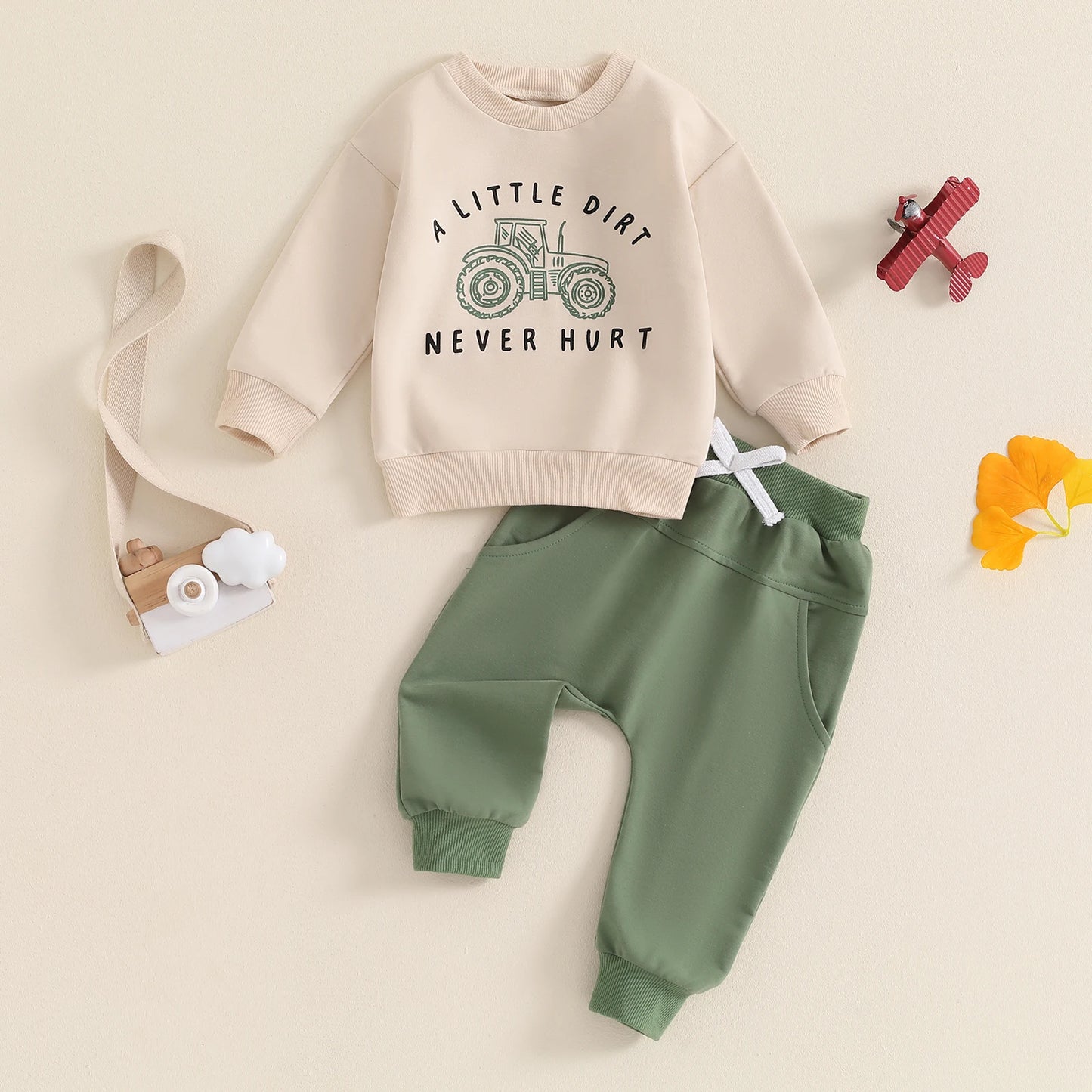 Boys Dirt Never Hurt Tractor Sweatshirt Pant Set