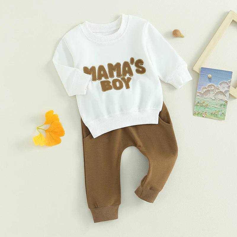 Boys Mama's Boy Embroidered Top Pant Set