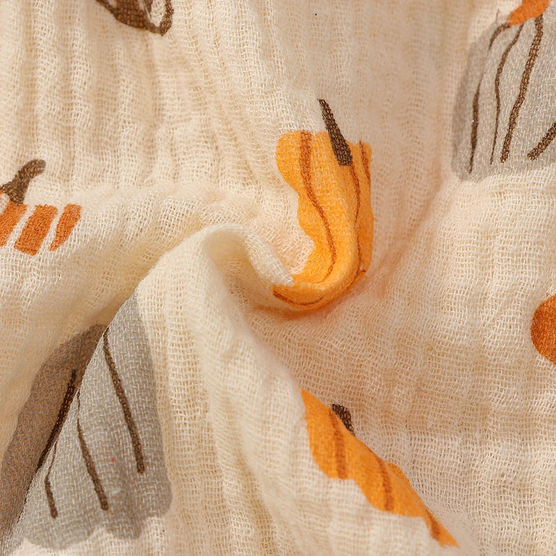Girls Pumpkin Print Ruffled Shoulder Bubble Bow Set
