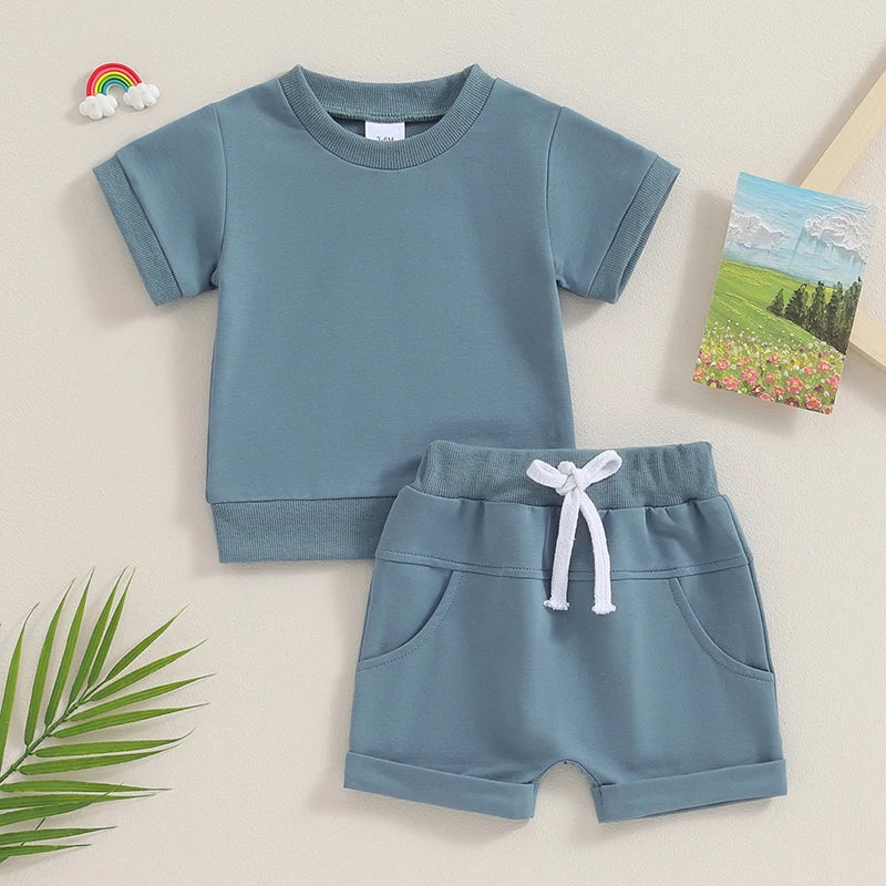 Solid Color T-Shirt & Shorts Set, Unisex
