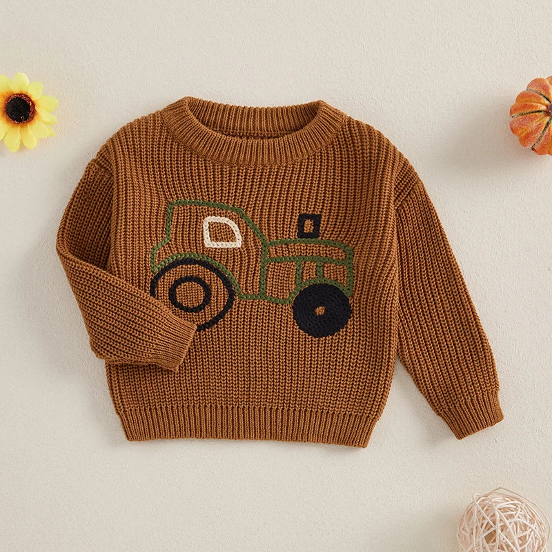 Embroidered Tractor Knit Sweater, Unisex