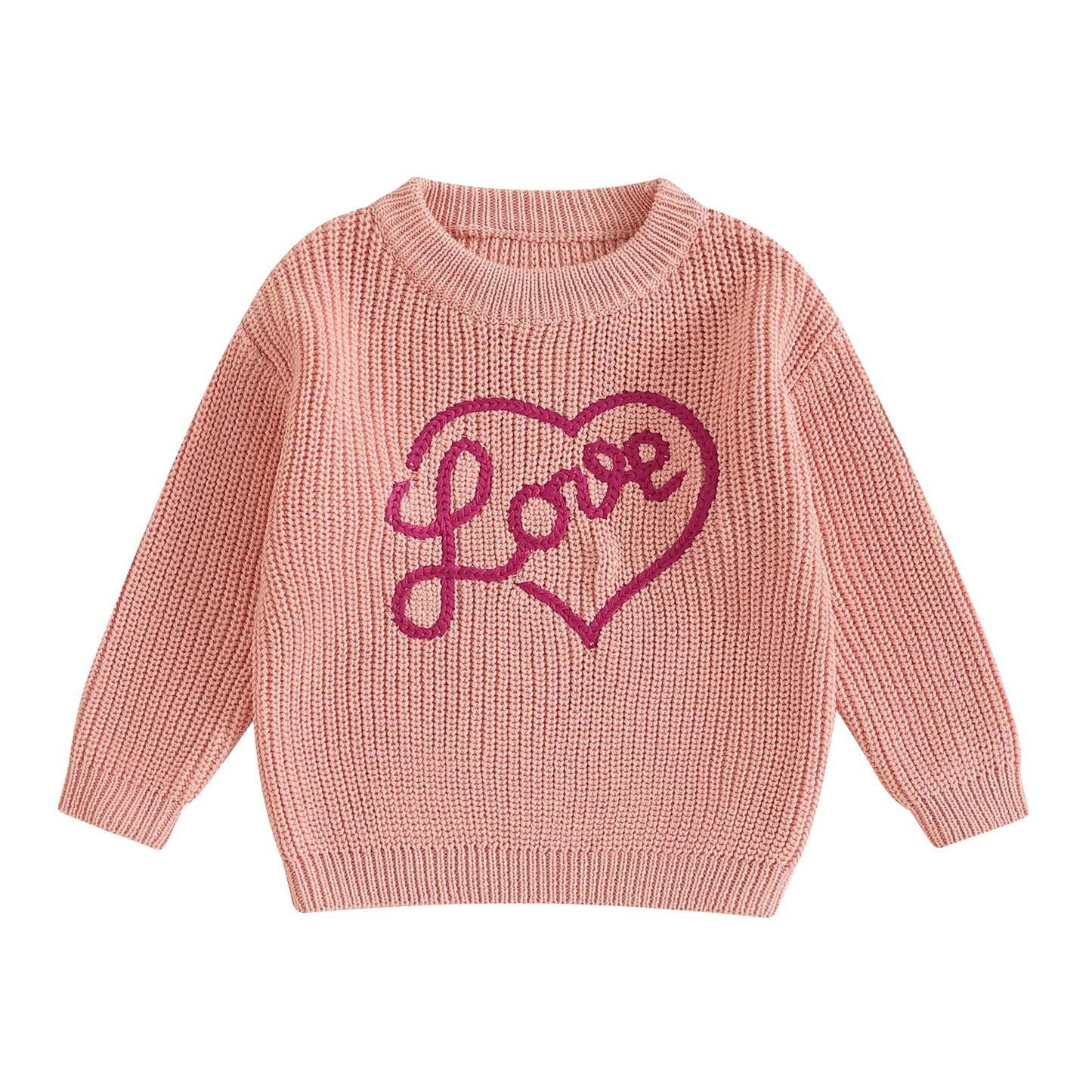 Girls Embroidered Love Script Knit Sweater