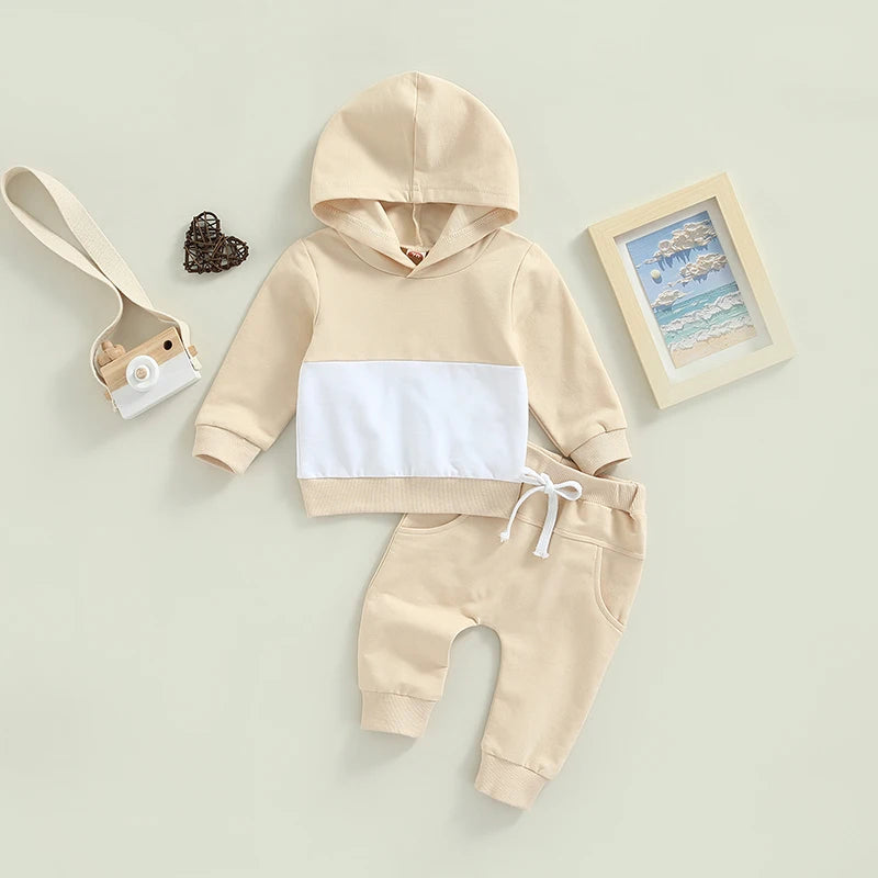 Boys Color Patchwork Hoodie Pant Set