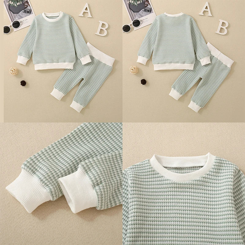 Boys Striped Waffle Knit Top Pant Set