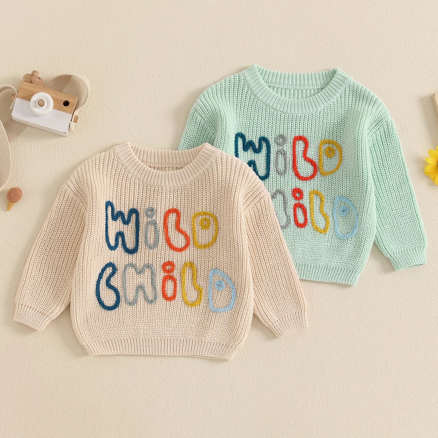 Wild Child Embroidered Knit Sweater, Unisex