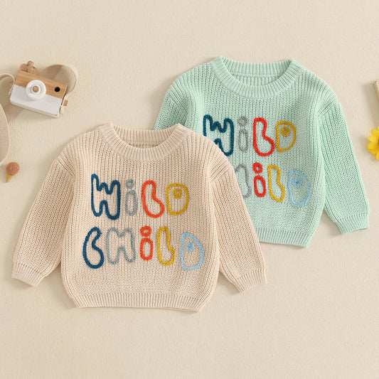 Wild Child Embroidered Knit Sweater, Unisex