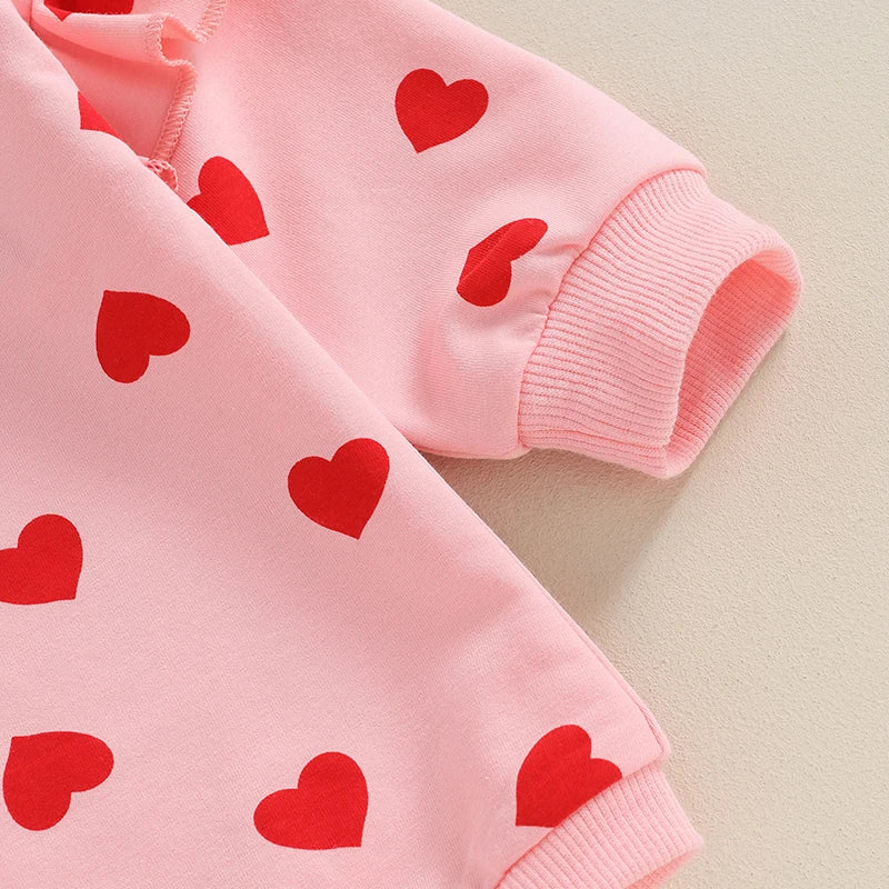 Girls Ruffle Heart Print Bubble Bow Set