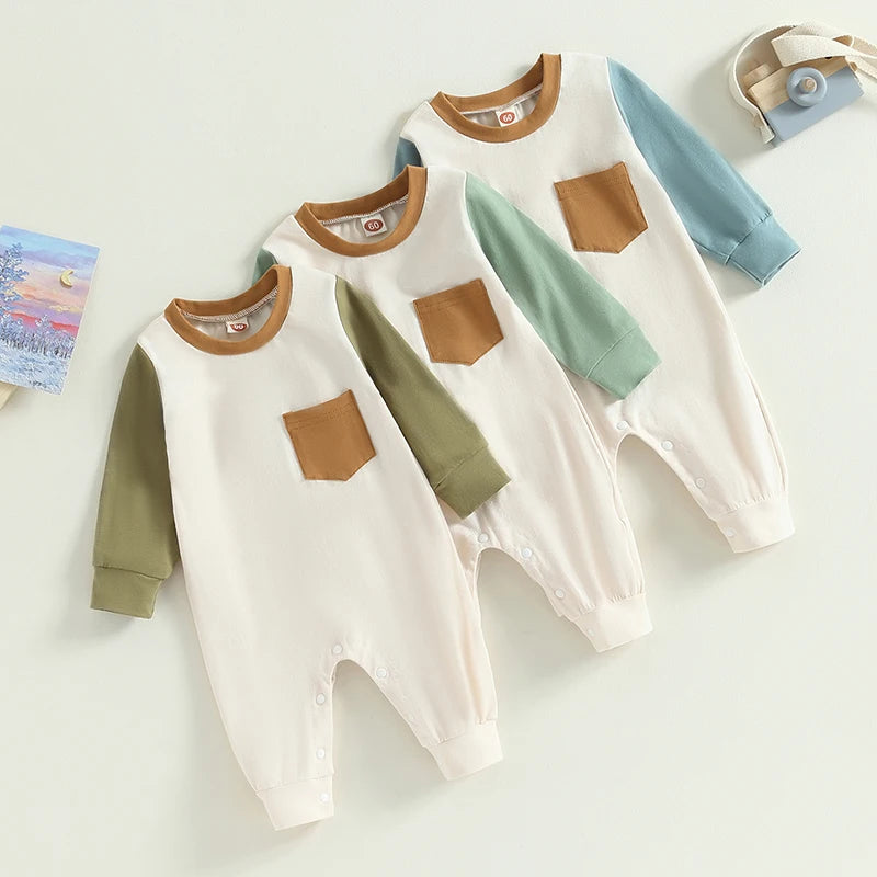 Boys Sleeve Contrast Pocket Romper