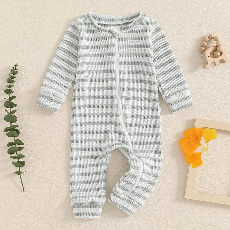 Striped Waffle Knit Zip Pajamas