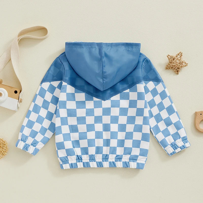 Boys Checkered Hooded Zip Jacket