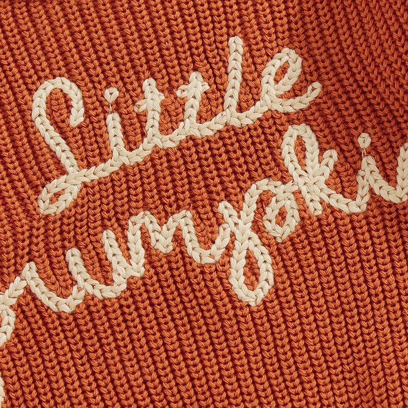 Little Pumpkin Embroidered Script Contrast Knit Sweater, Unisex