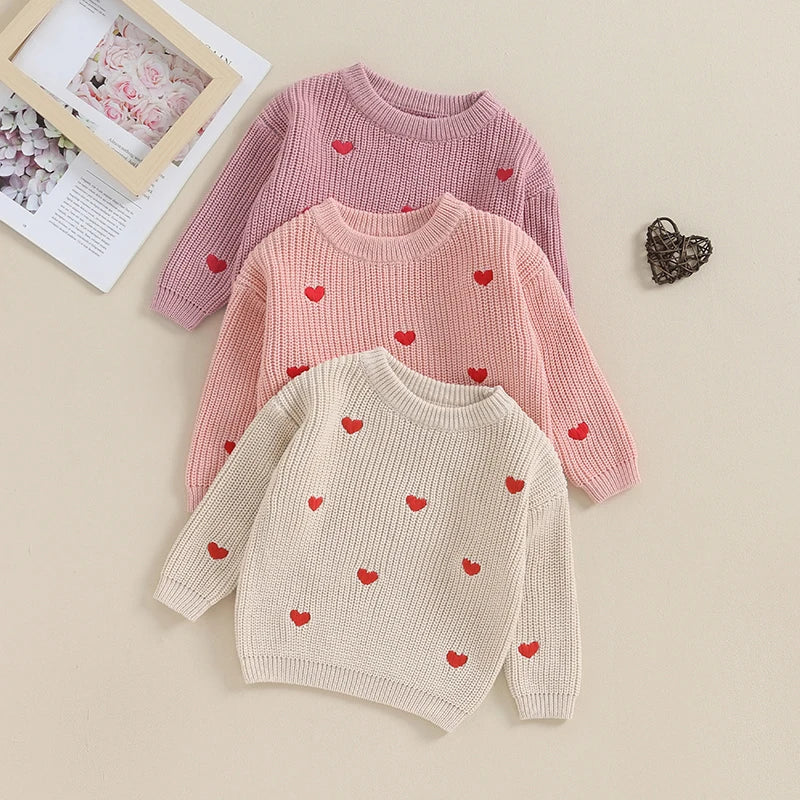 Girls Embroidered Heart Knit Sweater