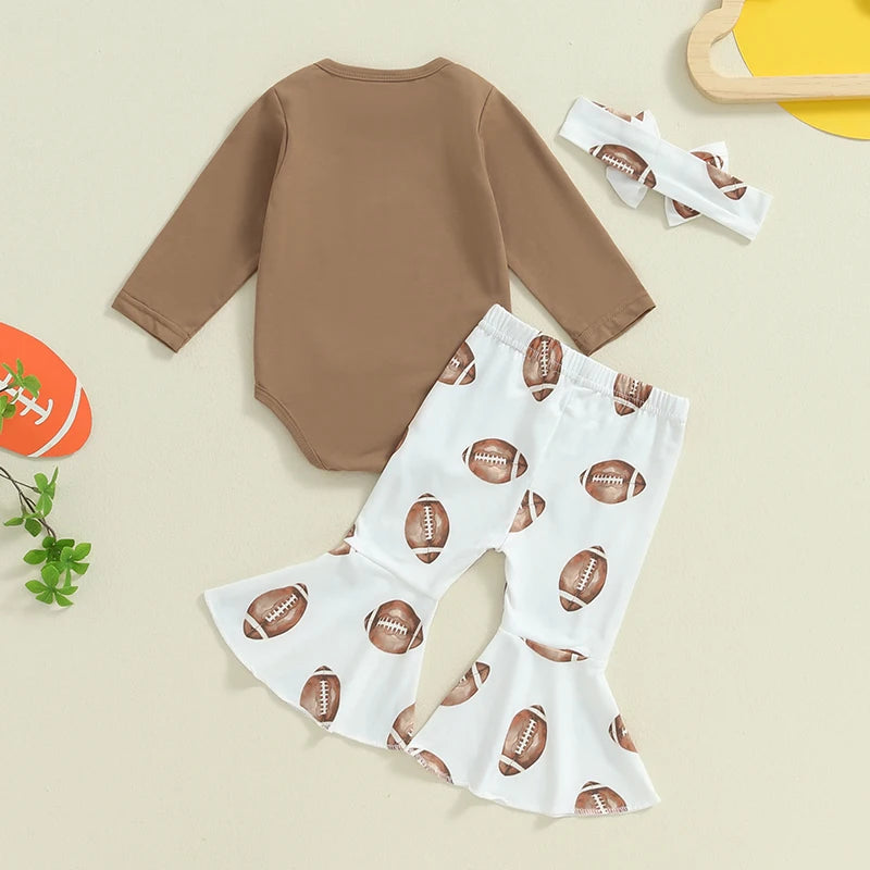 Girls Fall Football Top Flared Pant Bow Set