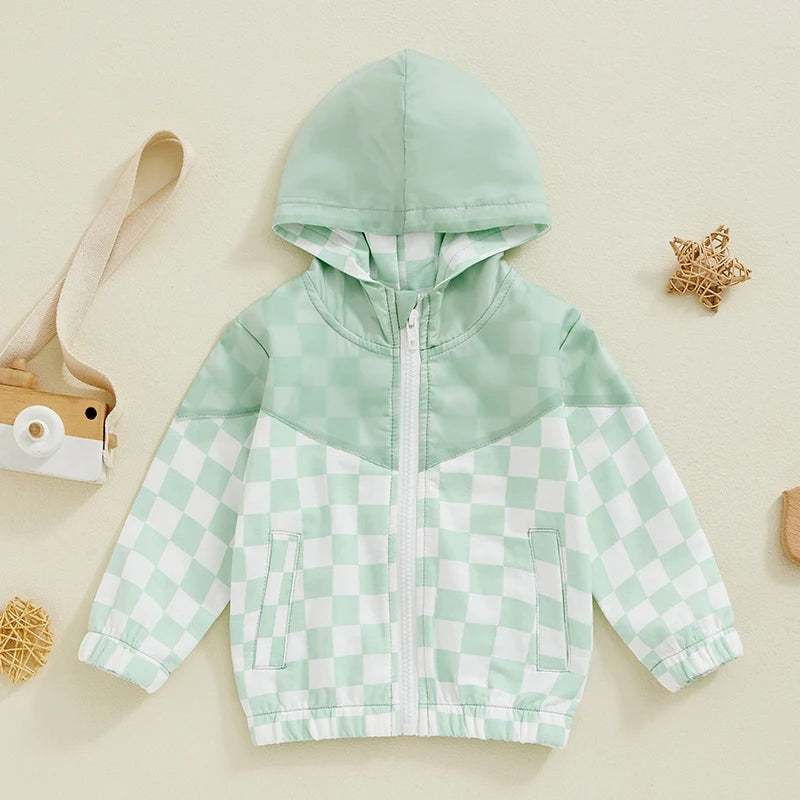 Boys Checkered Hooded Zip Jacket