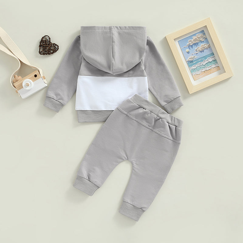 Boys Color Patchwork Hoodie Pant Set