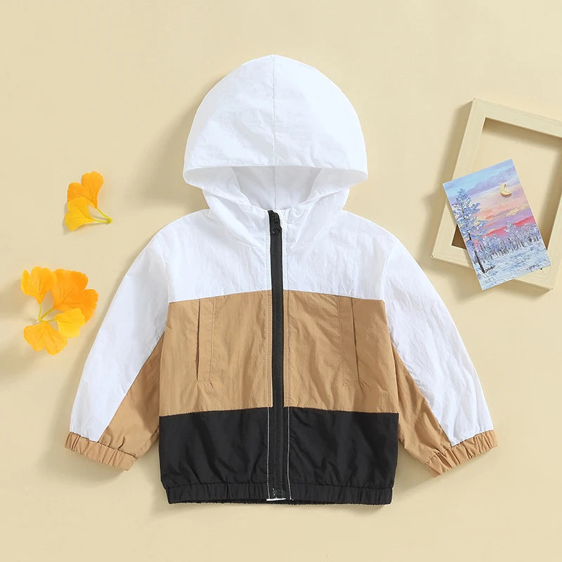 Boys Hooded Contrast Color Zip Jacket