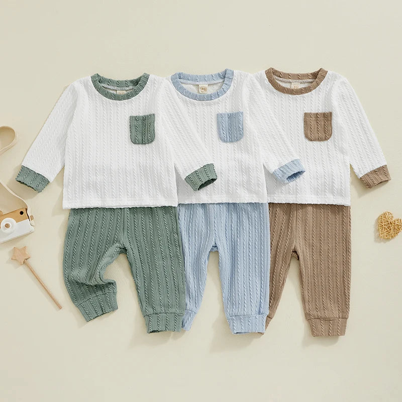 Boys Detail Knit Pocket Shirt Pant Set