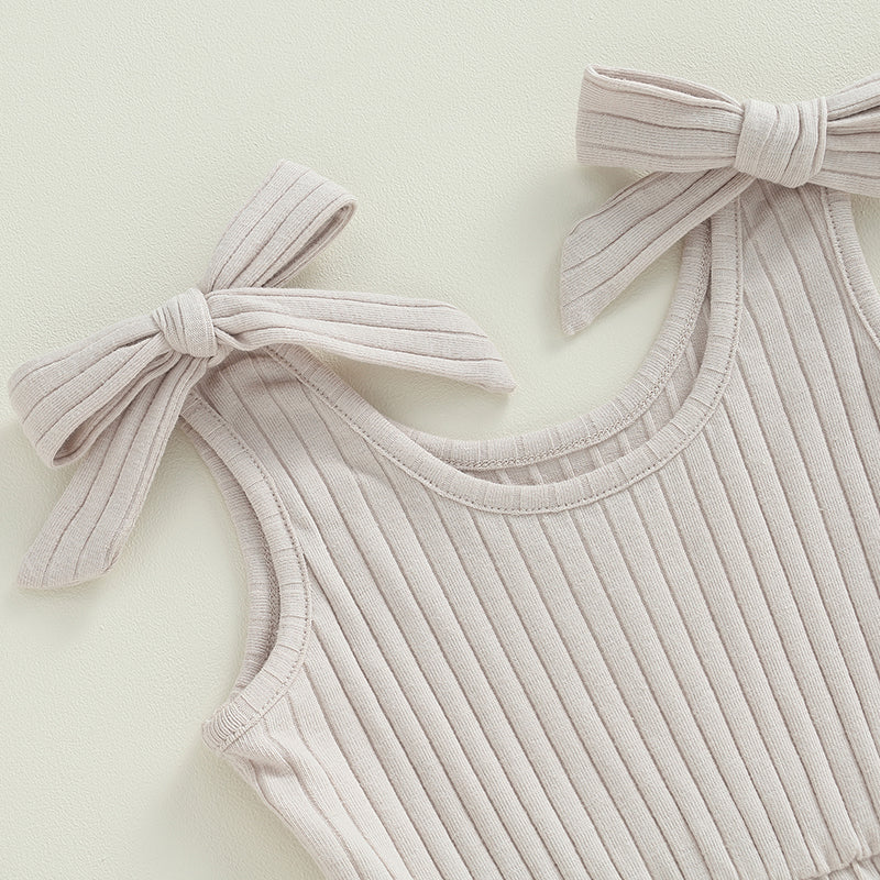 Girls Sleeveless Ribbed Pocket Rompers