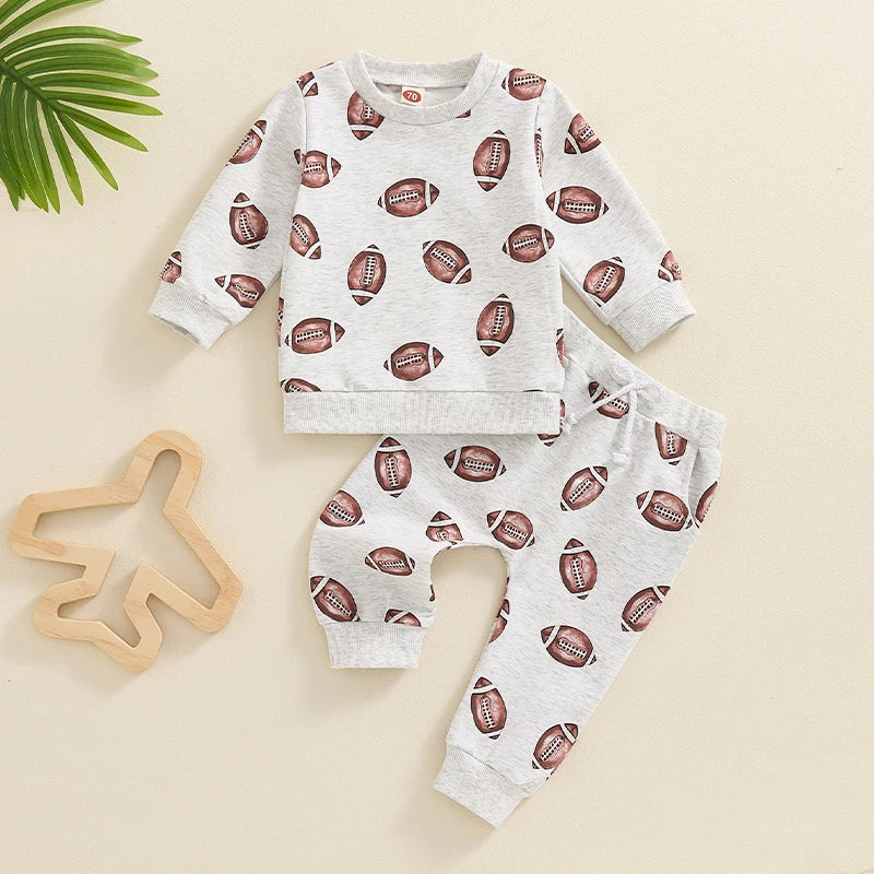 Football Print Sweatshirt Pant Set, Unisex