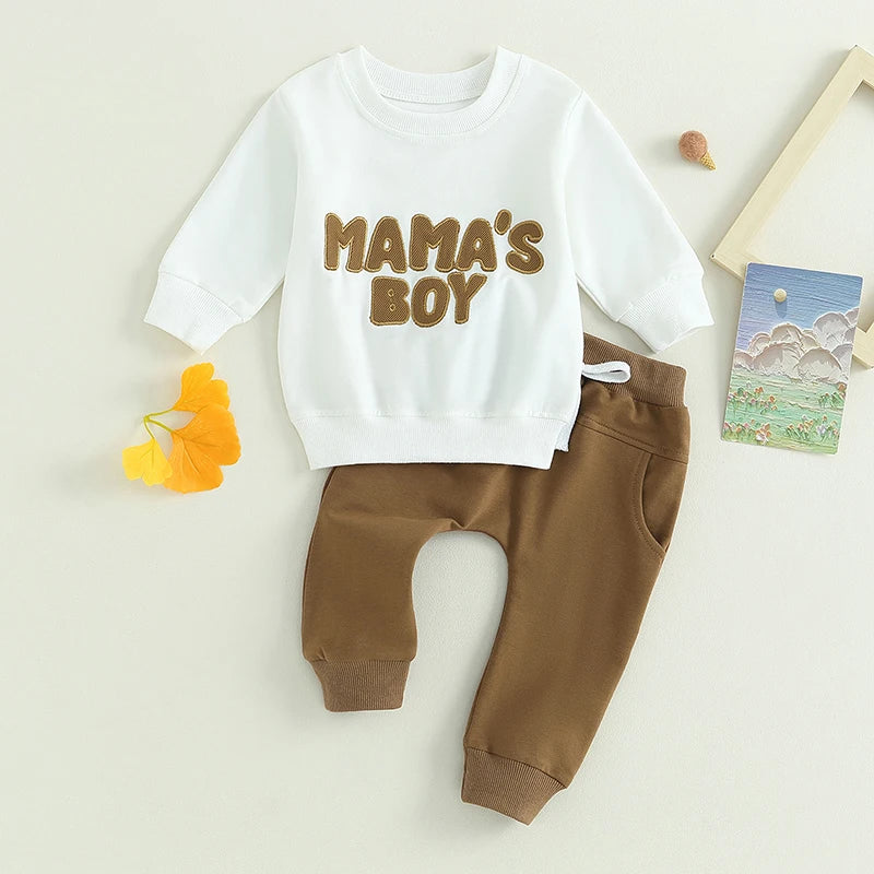 Boys Mama's Boy Embroidered Top Pant Set