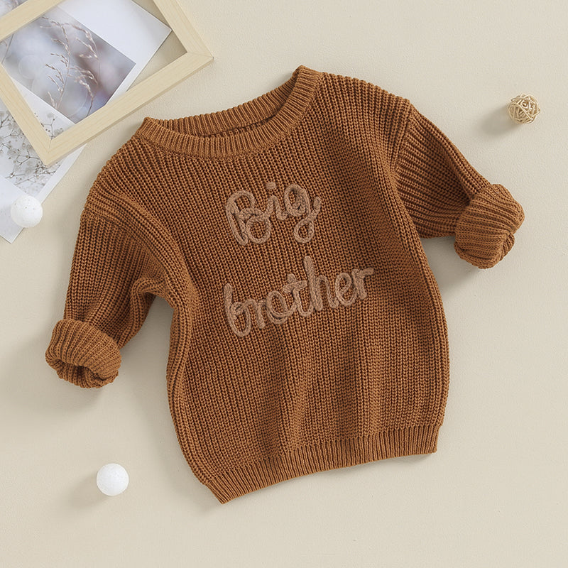 Boys Embroidered Big Brother Script Knit Sweater