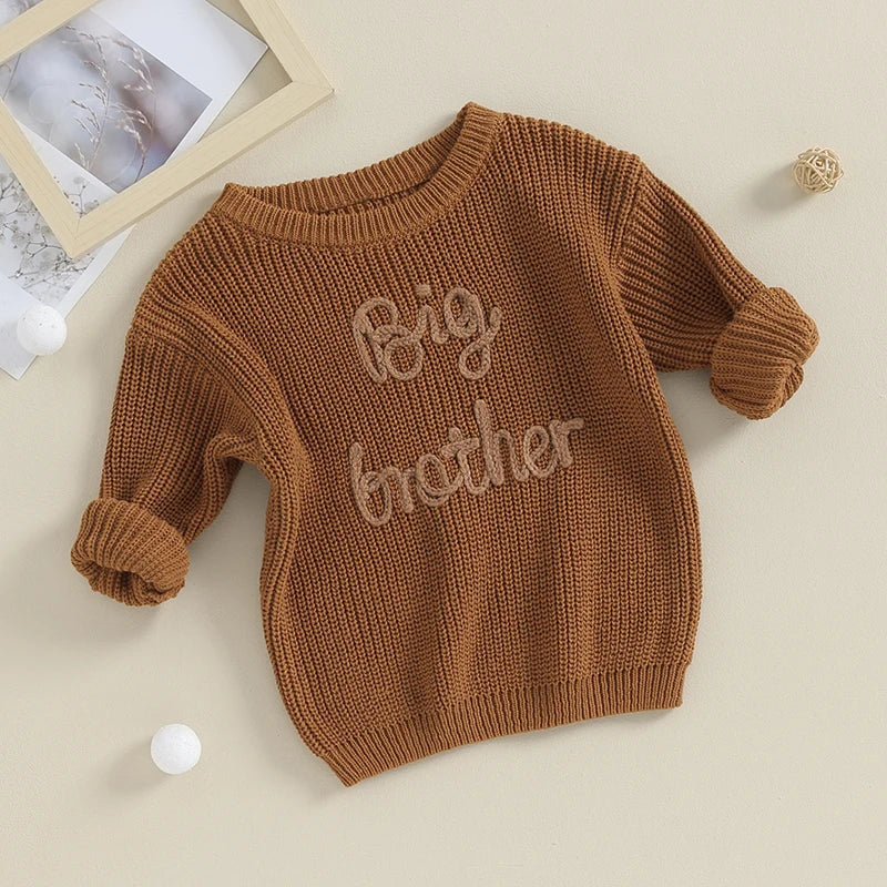 Boys Embroidered Big Brother Script Knit Sweater