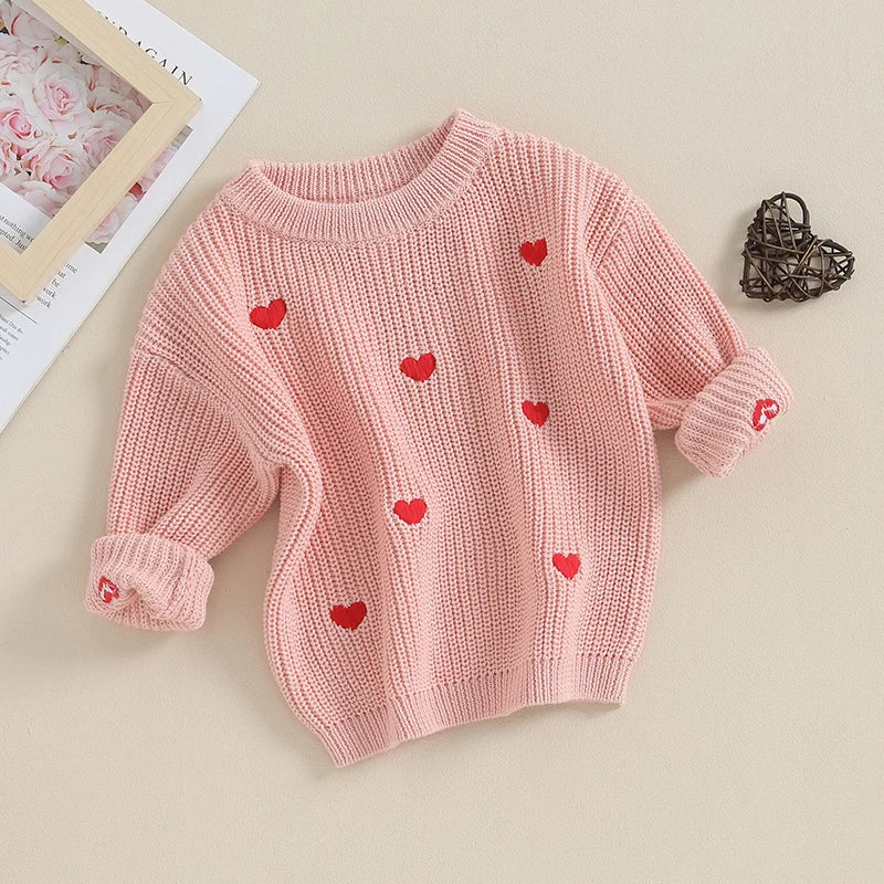 Girls Embroidered Heart Knit Sweater