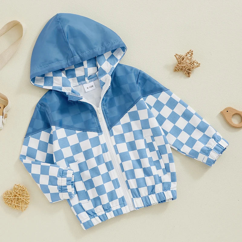 Boys Checkered Hooded Zip Jacket