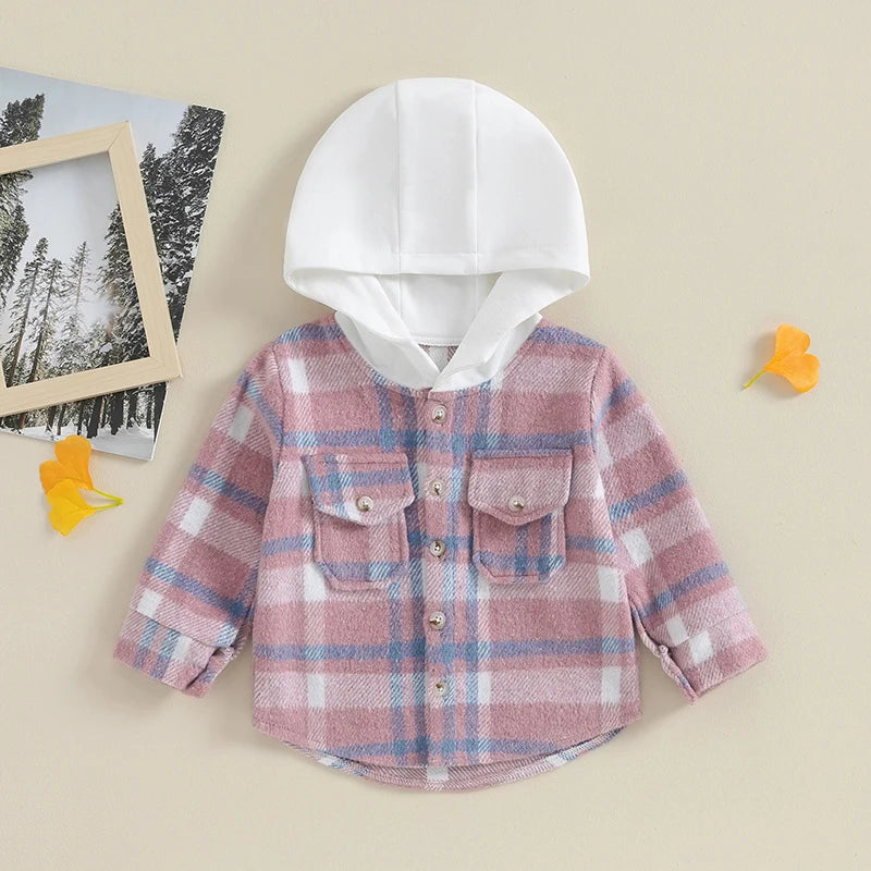 Boys Plaid Pocket Hoodie Jacket