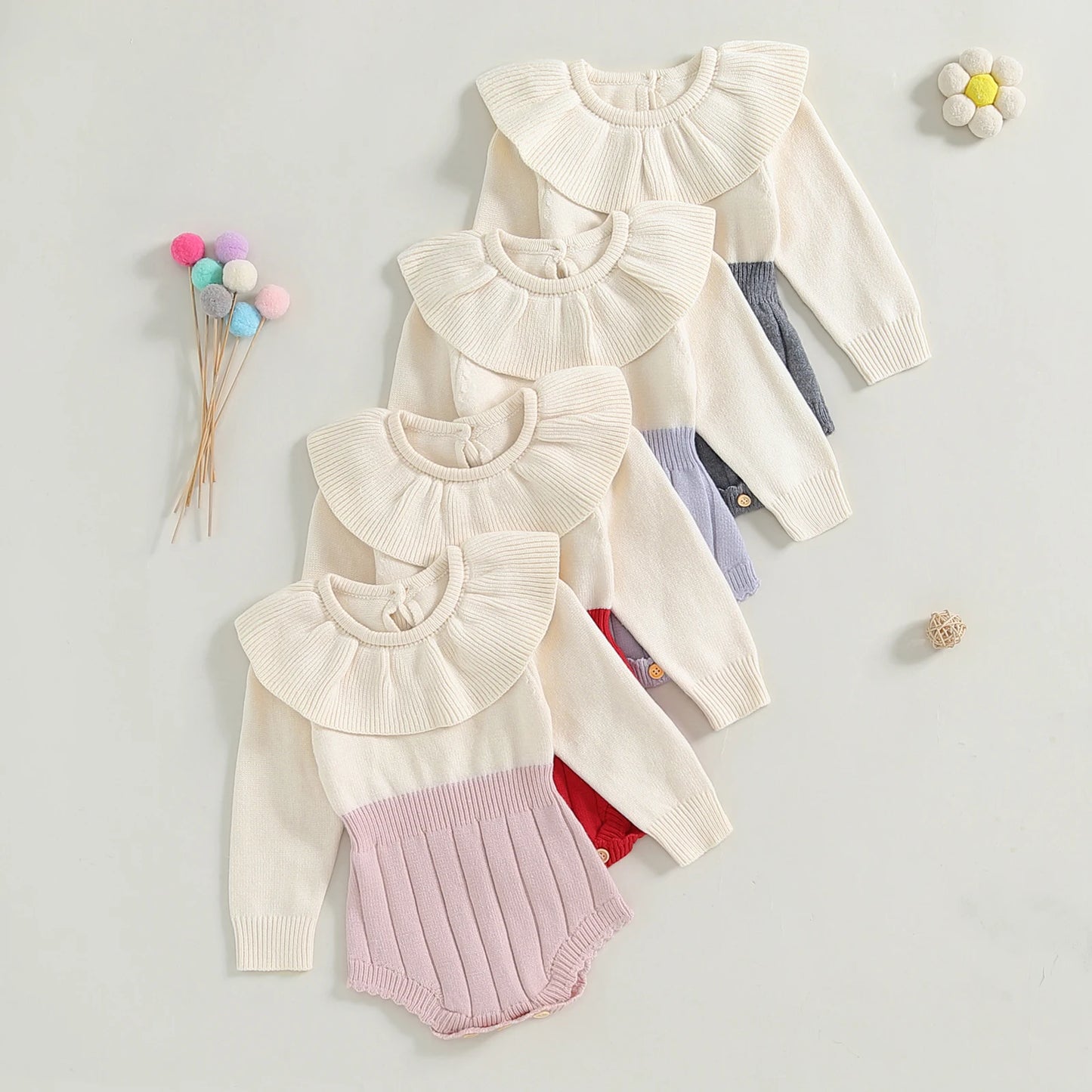 Girls Ruffle Collar Sweater Romper