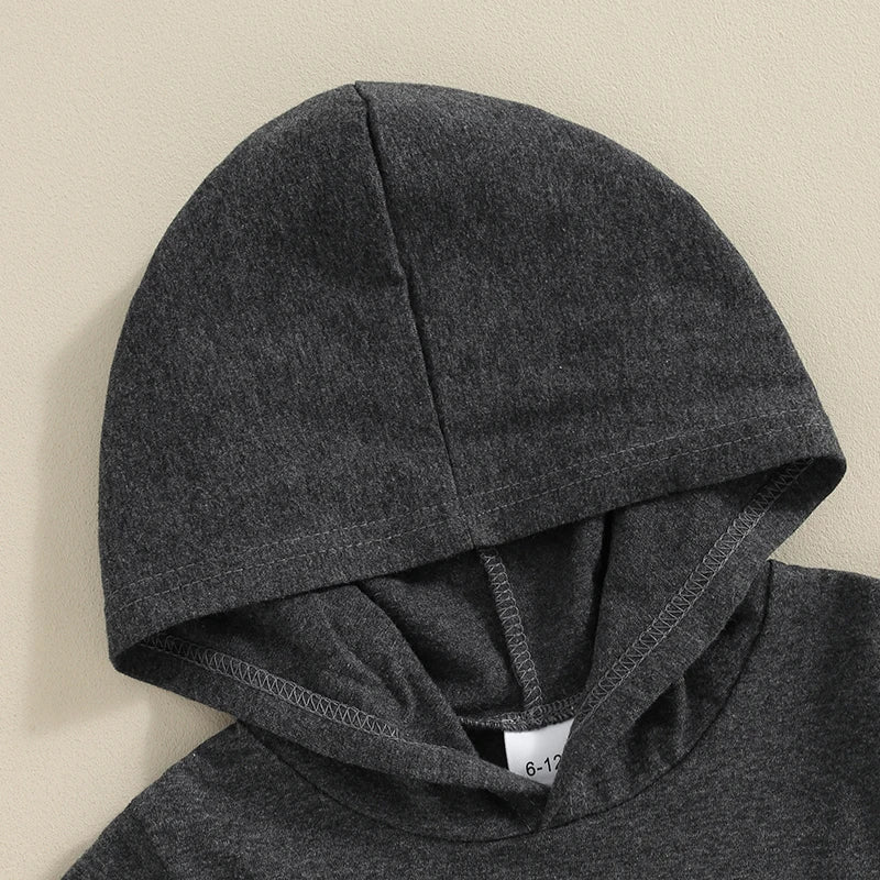 Boys Contrast Color Short Sleeve Pocket Hoodie Short Set