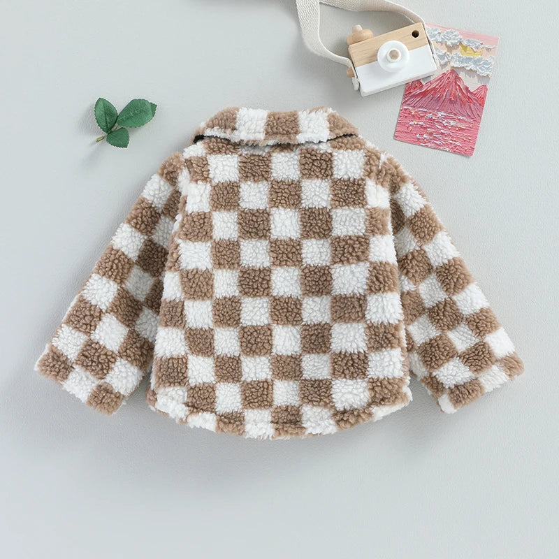 Girls Checkered Plaid Fleece Coat