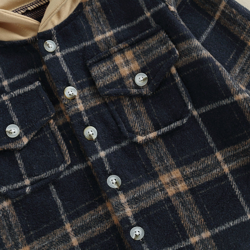 Boys Plaid Pocket Hoodie Jacket